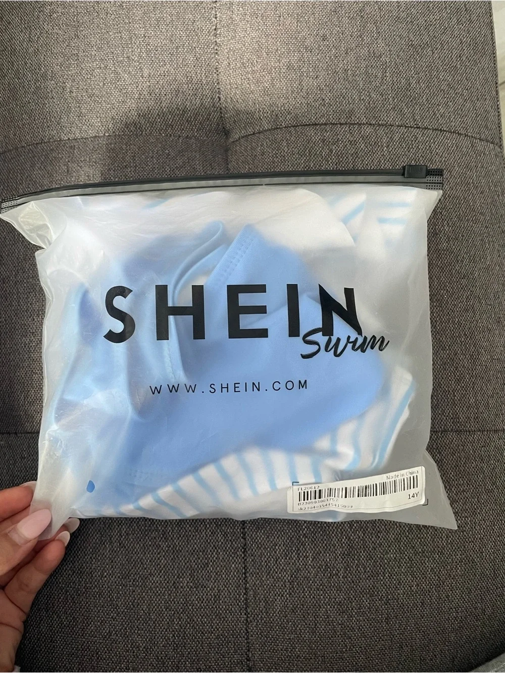 SHEIN Girls Blue & White Striped Ruffle Bikini Swimsuit Set | Size 14Y | NWT